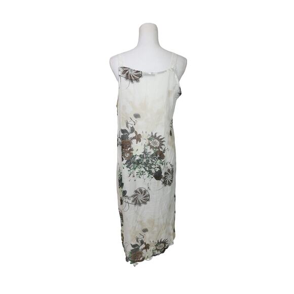 Izuria Linen Midi Dress Floral‎ size XL White Green Tan Midi Lined Sleeveless - Picture 6 of 9